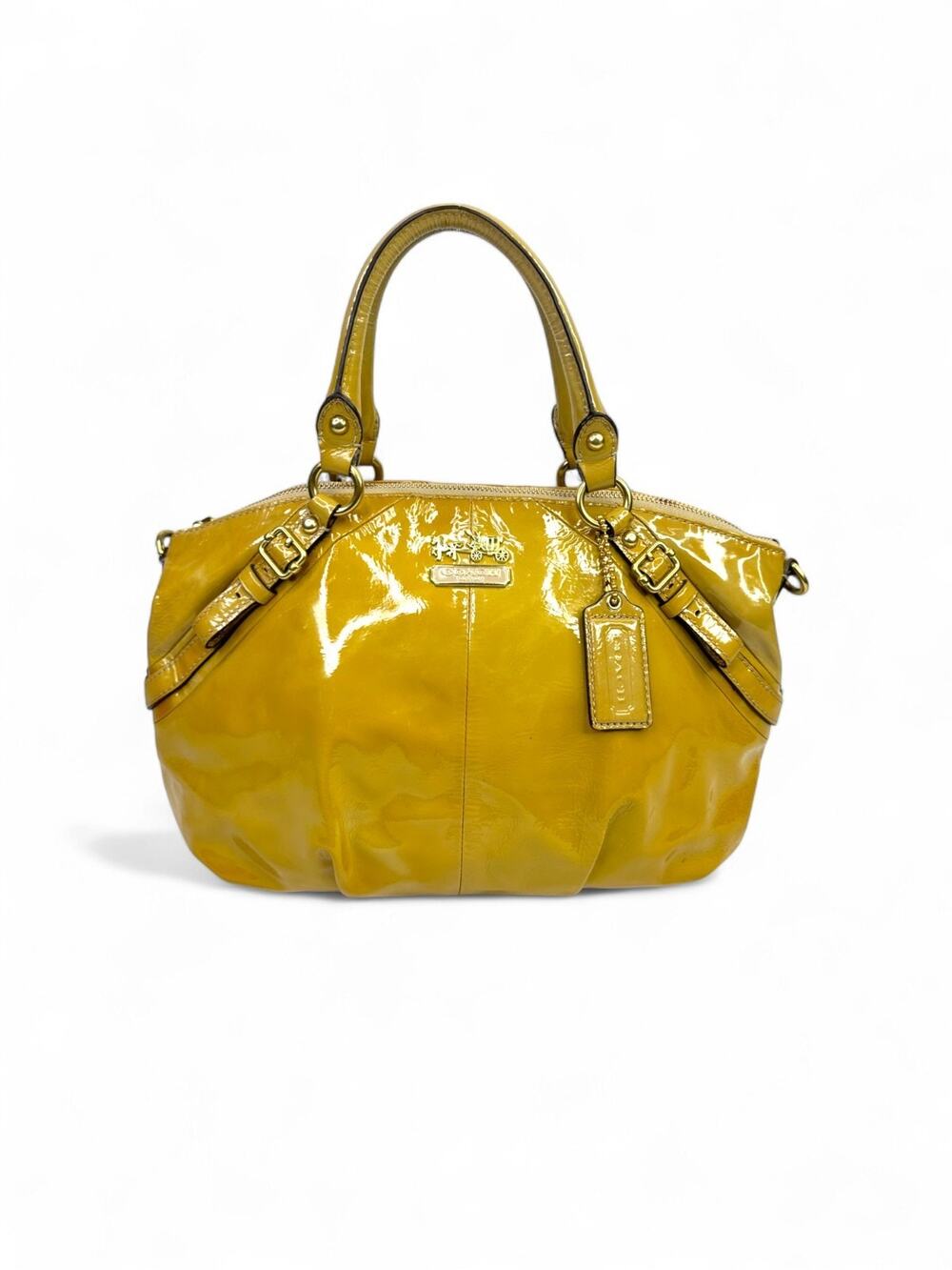 Coach Madison Sophia Patent Leather Satchel Yellow Convertible Shoulder Bag